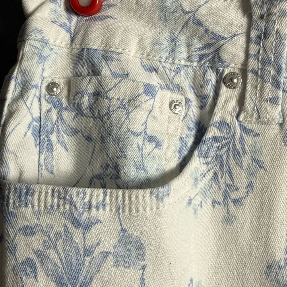 Seven7 Weekend Skirt Wht/Blue Denim Buttonfly Mini Womens Sz 12 NWOT
